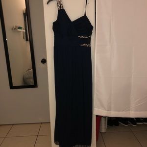 Navy blue, 1 shoulder, mesh inset on left side